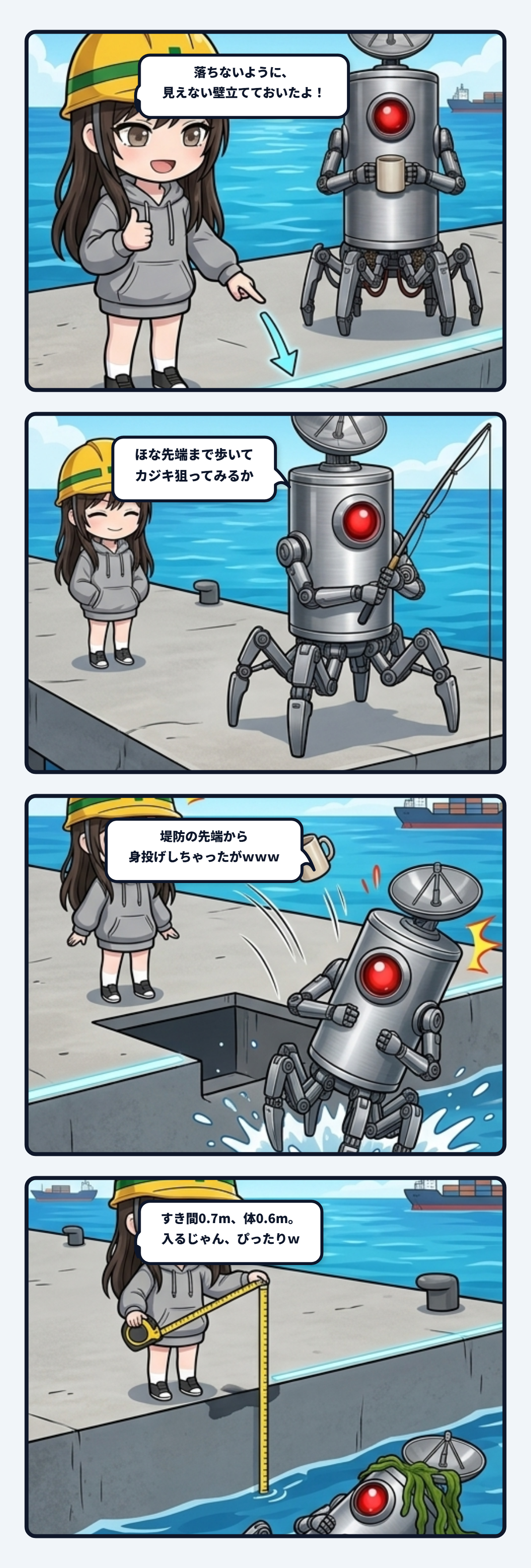 堤防の先っぽで隊長が身投げした